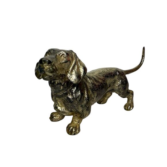 Vintage Solid Bronze Dachshund Dog Table Top Decorative Figurine 7” - Picture 2 of 6